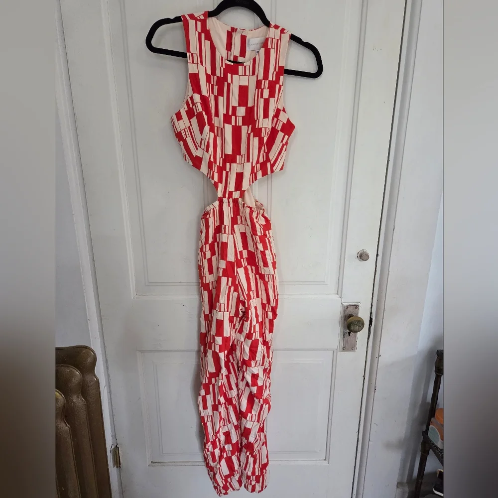 Anthropologie Corey Lynn Calter Cutout Orange And Cream Jumpsuit - Picture 5 of 12